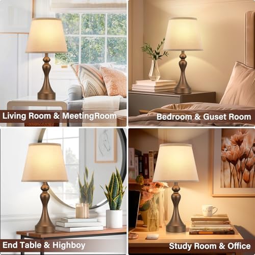 Touch Lamps for Nightstand, 3 Way Dimmable Bedside Lamps with USB C+A Ports