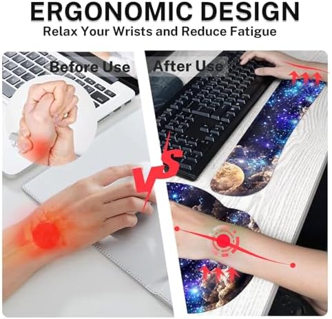 Britimes Keyboard Mouse Pad Set, 4 in 1 Desk Mat Set, Space Moon