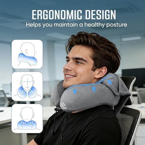 SkytraxComf® Travel Neck Pillow with Hood for Privacy on Long Flights