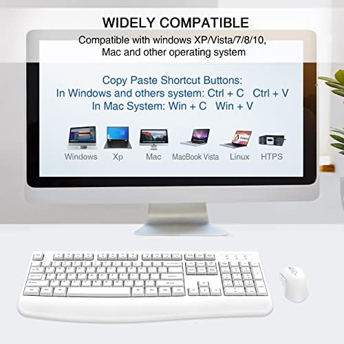 QUASIO Wireless Keyboard Mouse Combo, Windows & Mac Compatible (White)