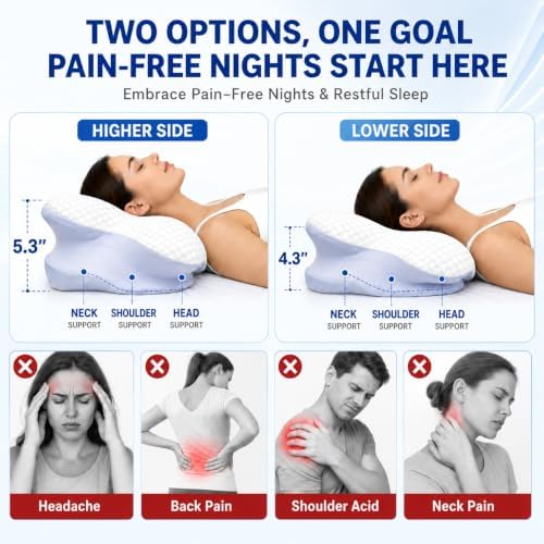 Cervical Neck Pillow, Memory Foam for Side & Back Sleepers