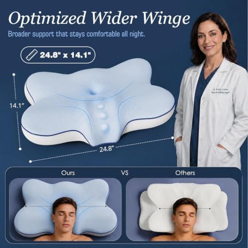 Ultra Cooling Cervical Neck Pillow for Side Sleepers, 2-Height 5.31"/3.54"