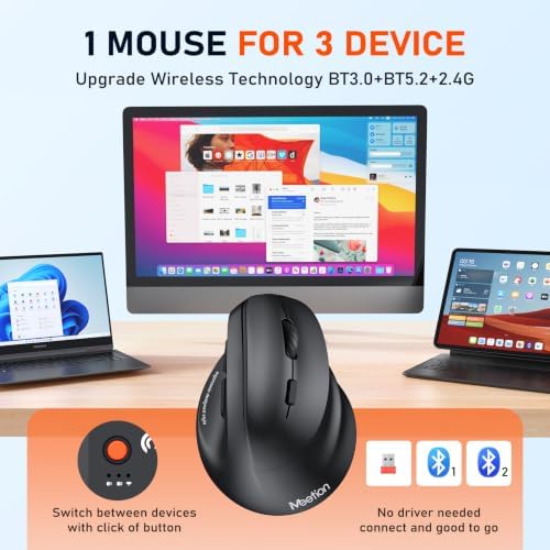 MEETION Ergonomic Wireless Vertical Mouse, Rechargeable, Black