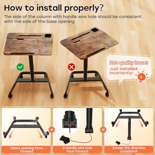 JOY worker Mobile Sit Stand Desk, 60° Tiltable Portable Desk, Rustic Brown