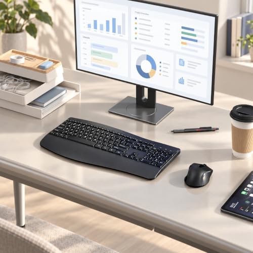 Wireless Keyboard and Mouse Combo, 2.4G Ergonomic Wave Keys, Black