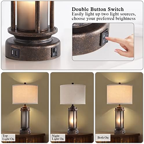 AIEAMPDO 25'' Set of 2 Farmhouse Table Lamps for Living Room with USB C+A