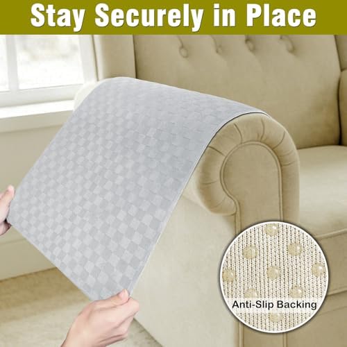 Couch Arm Covers, Sofa Arm Covers, Waterproof Armrest Cover for Sofa, Loveseat, Armchair, Anti-Slip Recliner Arm Cover, Headrest Cover, Arm Chair Covers Set of 2 (Light Gray, 22"×18")