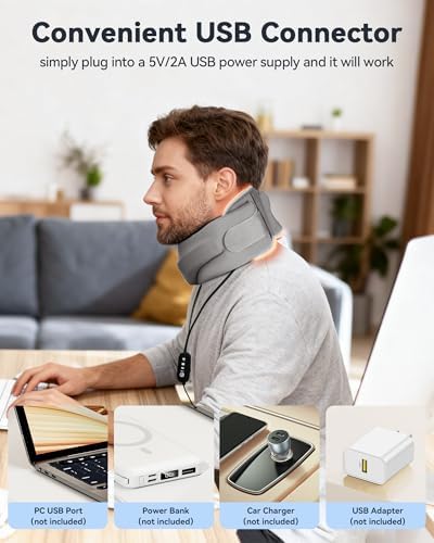 Heated Neck Brace Cervical Collar - Neck Support Brace with Heating Pad, Soft Foam Keep Vertebrae Stable and Aligned for Relief of Cervical Spine Pressure for Women & Men (Large Size) Grey