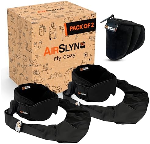 2 Pack 3-in-1 Airplane Sleep Support System - Plane Sleeping Accessories with Memory Foam Long Haul Flight Pillow, Adjustable Travel Eye Mask, and Blanket-Like Body Sling - Fits in Carry On