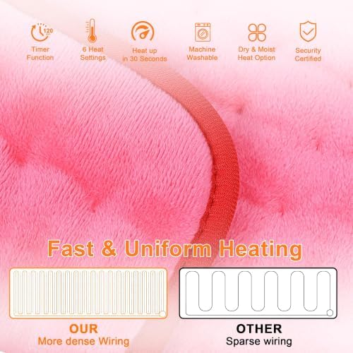Heating Pad,Electric Heating Pads,Heating Pad for Back,Fuchsia,33x17 Inch