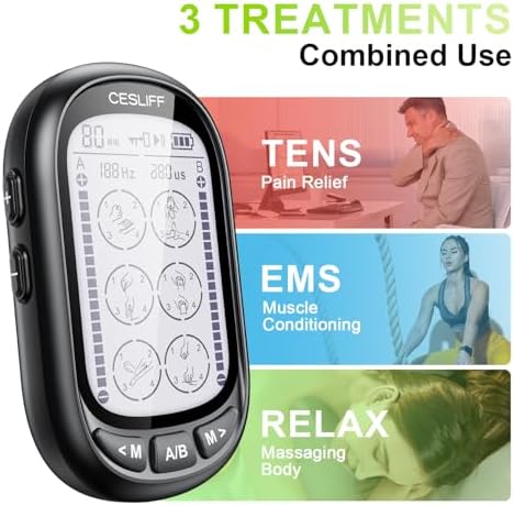 Dual Channel TENS EMS Unit 24 Modes 36 Levels, Upgraded Large Screen Intensity Muscle Stimulator for Back Neck Shoulder Pain Relief, Rechargeable Electric Pulse Massager TENS Machine with 10 Pads