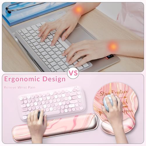 Large Mouse Pad and Keyboard Wrist Rest + Desk Mat Set,Full Long Mouse Pads for Desk Accessories with Memory Foam Gel Pink Mousepad for Women Computer Desktop Office Work-Rose Gold & Pink