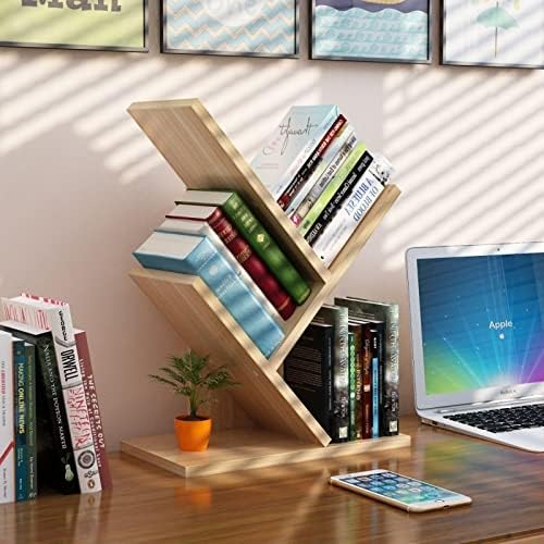 VOVCIG Y-Shaped Wooden Bookshelf, 3-Tier Adjustable Desktop Storage Rack