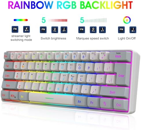 Snpurdiri 2.4G 60% Wireless Gaming Keyboard and Mouse Combo, Grey-White