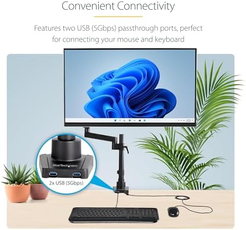 StarTech Desk Mount Monitor Arm up to 34in, 17.6lb/8kg (ARMPIVOT2USB3)