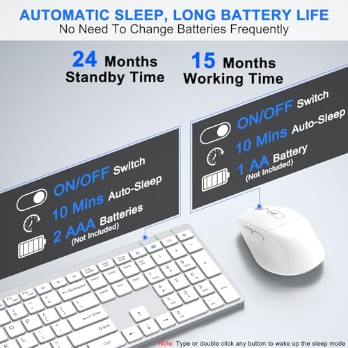 Wireless Keyboard and Mouse Combo, Full Size Silent Ultra Thin Keyboard with Magnetic Wrist Rest, Optical Mouse, 2.4G Lag-Free Cordless Mice Keyboard Set for Computer, Mac, Laptop, PC, Windows