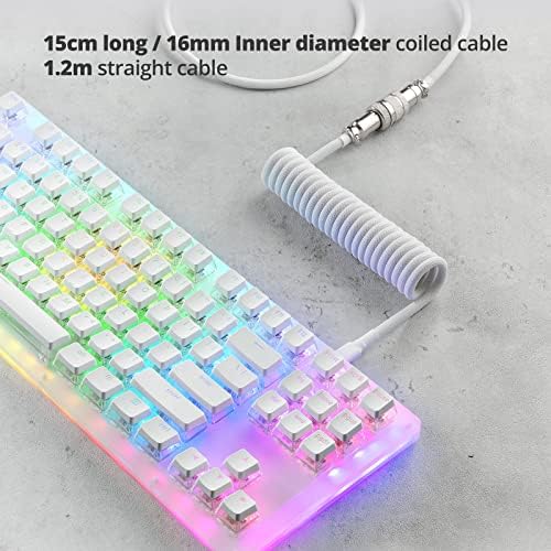 GUNMJO Pro Custom Coiled USB C Cable for Gaming Keyboard, Double-Sleeved Mechanical Keyboard Cable with Detachable Metal Aviator, 1.5M USB-C to USB-A, White