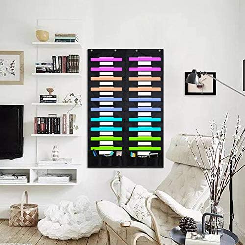 EAMAY Hanging File Folder Organizer Wall Mounted - 20 Pockets and 6 Learning Tool Wall File Folders, Office Supplies File Document Organizer Holder Pocket Chart for Offices, Classroom or Home