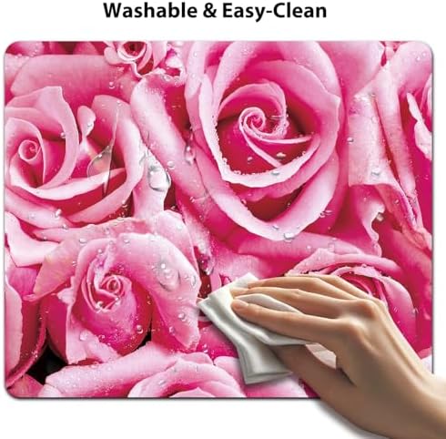9.5x7.9 Inch Office/Gaming Mouse Pad, Romantic Pink Roses with Dew Drops Fresh Flowers Floral Bouquet, Cute Anti-Slip Mat for Desk Decor