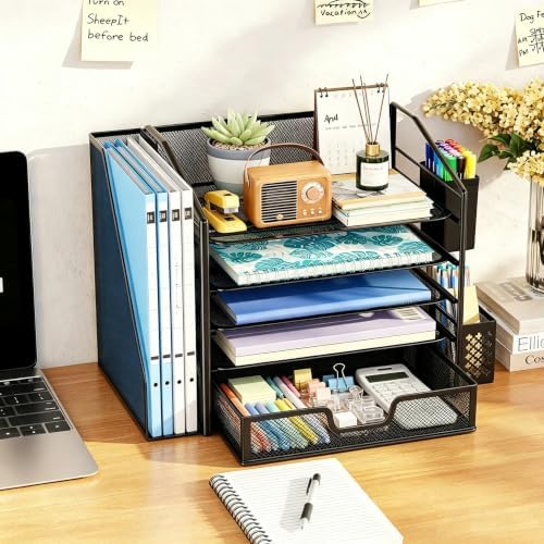 Simple Trending 5-Tier Desk File Organizer, Paper Organizer, Black