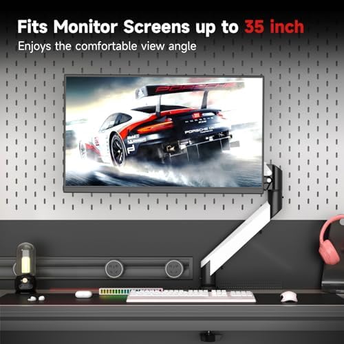 Suptek Monitor Mount Gas Spring Monitor Arm Desk Mount Fully Adjustable Fits 17 20 22 23 24 26 27 32 35 inch Monitors Weight Capacity up to 24.25 lbs (Black+White, 17"-35")