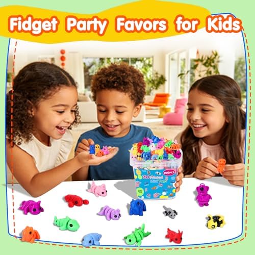 Mini 3D Printed Animal Figurines: 100 Pcs Cute Party Favor Toys for Kids, Small 3D Fidget Toys in Bulk, Party Bag Fillers, Treasure Box & Classroom Prize, Christmas Stocking Stuffers for Toddlers