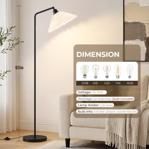 Floor Lamps for Living Room & Bedroom, 63" Modern Tall Standing Lamp, 3CCT