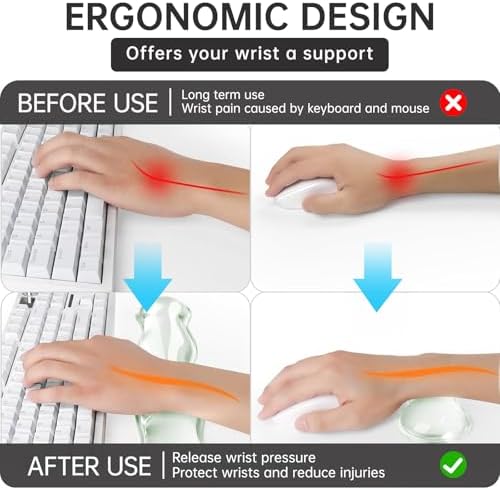 Mouse Pad with Wrist Rest, Soft Cloud Gel Keyboard Mouse Pad Set with Hand Wrist Support, Cute Non Slip Office Desk Accessories for Comfort/Pain Relief/Computer/Laptop (Green Wave)