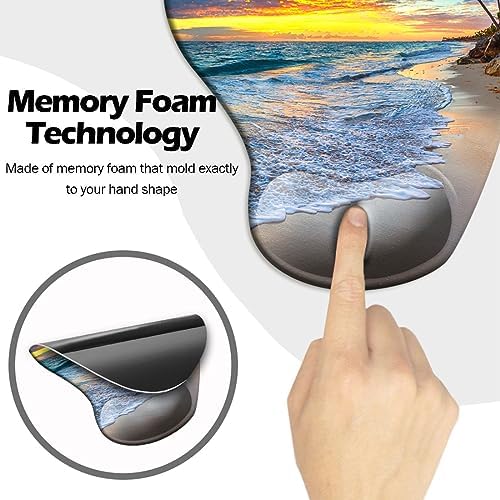 DOOKE Ergonomic Mouse Pad with Wrist Support and Coaster,Mouse Pads with Non-Slip PU Base for Home Office Working Studying Easy Typing & Pain Relief Natural Beach