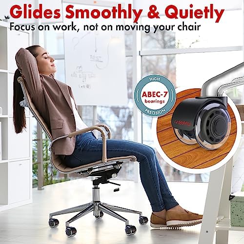 Office Chair Wheels Replacement Set of 5 - Dual 2 Inch Soft Chair Casters for Hardwood Vinyl Tile - Heavy Duty & Safe for All Floors - Fits 98% of Computer Gaming & Office Chairs - Black