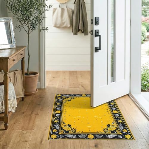 2'x3' Yellow Black Cat Golden Feline Motif Washable Throw Rug