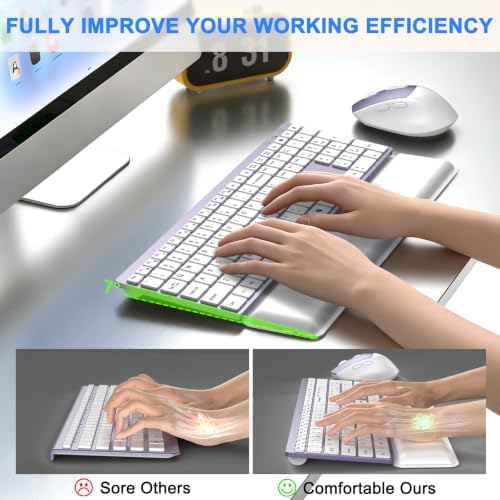 Wireless Keyboard and Mouse Combo, Full Size Silent Ultra Thin Keyboard with Magnetic Wrist Rest, Optical Mouse, 2.4G Lag-Free Cordless Mice Keyboard Set for Computer, Mac, Laptop, PC, Windows