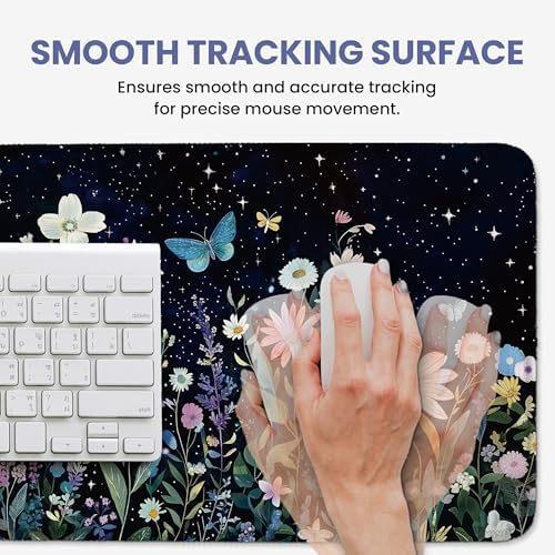 Aesthetic Desk Mat, Cute Celestial Garden Desk Pad Protector for Work & Decor, 31.5" x 11.8", Pretty Non-Slip Extended Mouse Pad for Office or Home