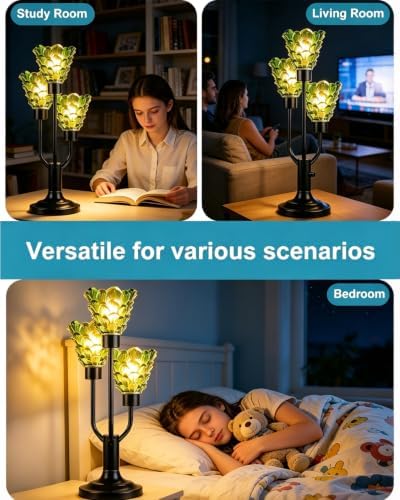 Lightdot Mid Century Modern Table Lamp Dimmable Bulbs Included Green Glass