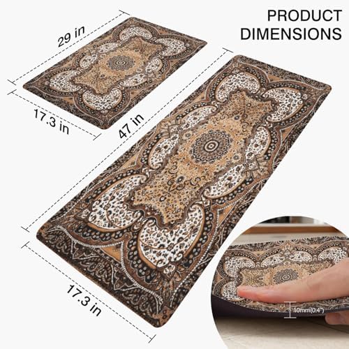 Rustic Farmhouse Kitchen Mat Set 2PCs, 17.3"x47" + 17.3"x29", Brown