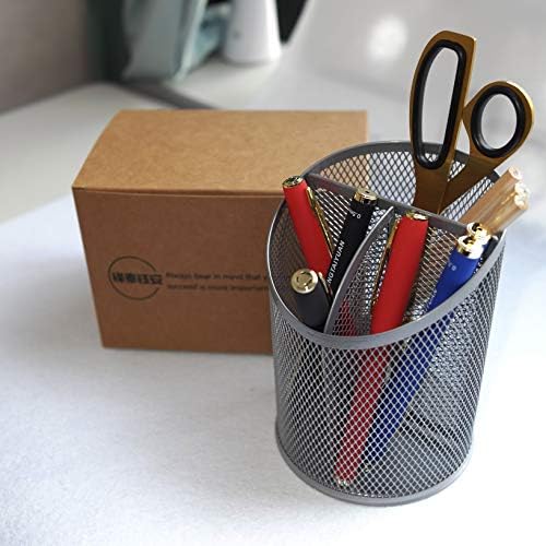 Fengtaiyuan T07, Silver Metal Wire Mesh Pencil Holder, Desktop Organizer (Silver-T07)