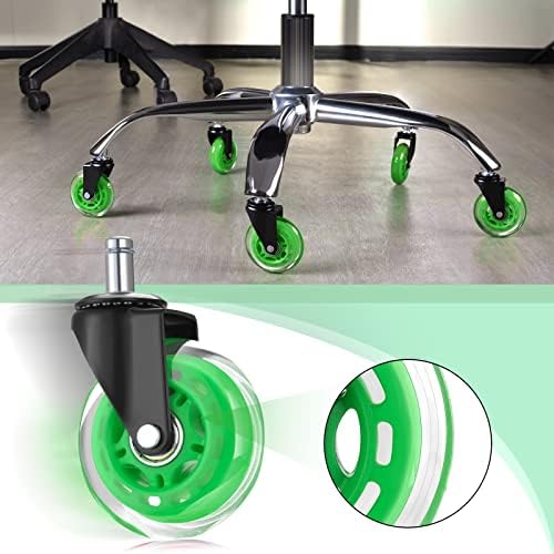 Hivexagon Office Chair Caster Wheels Replacement Set of 5, Heavy Duty Universal Quiet Rolling Casters 3 inch Fit Standard Office Chair for Hardwood Floors, Tiles and Carpet (Green)