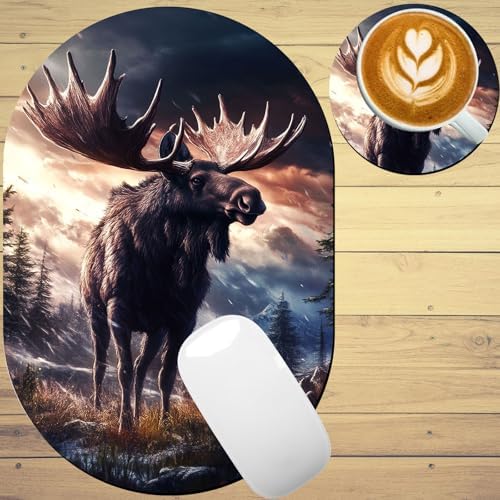 Small Mouse pad, Portable, Waterproof Non-Slip Rubber Bottom, Suitable for Wireless Mouse, Laptop Keyboard Tray for Both Men and Women, Office Travel 7.1x10.6in，Deer in Forest