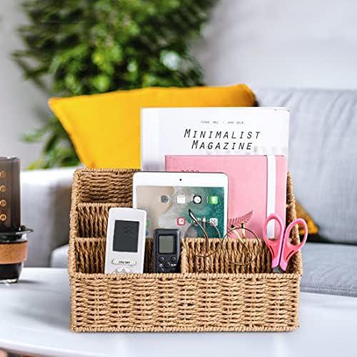 DINGTAI Woven Mail Organizer Countertop, 12 Inch Mail Organizer Basket for Bill and Pen, Farmhouse Desk organizers and storage