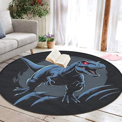 Large Home Decor Mat, Soft Round Yoga Carpet, Non Slip Machine Washable Home Office Circle Rug Dino Dinosaur
