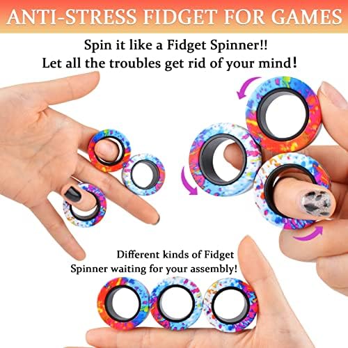 Cevioce 3Pcs Magnetic Rings Fidget Toy Set, ADHD Anxiety Magnetic Fidget Toys Adults Fidget Spinner Rings for Relief, Easter Gifts for Kids 8+ Year Old Easter Basket Stuffers for Teens Boys Girls