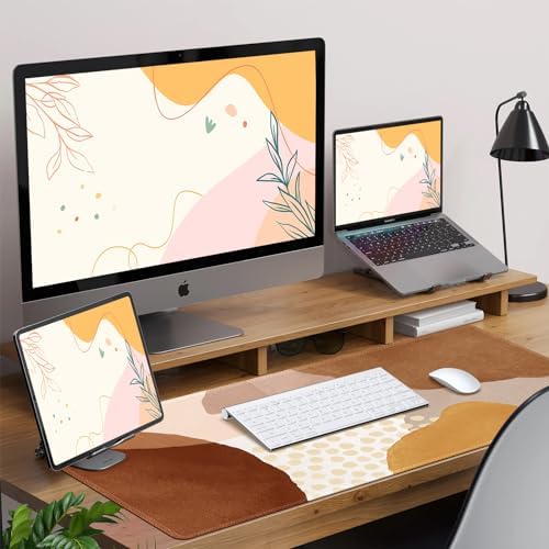 HAOCOO Boho Desk Mat, Large Keyboard Pad for Office, Orange & Brown