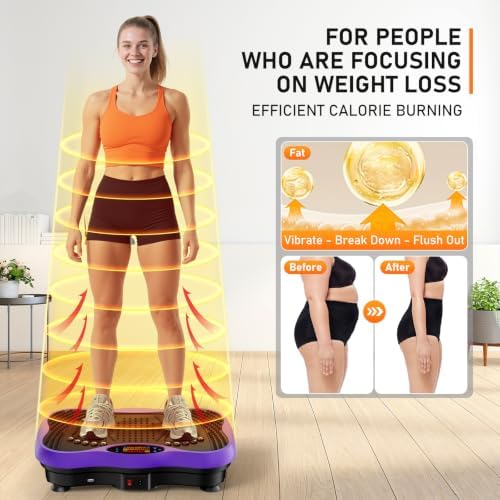 Vibration Plate Exercise Machine, 130 Levels Full Body Workout Vibrating Plate for Lymphatic Drainage Weight Loss, 450 Lbs Capacity Shake Platform with Bluetooth for Women Men