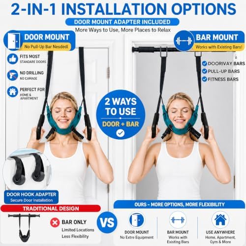Neck Stretcher Cervical Traction Device, Over Door Design and Hook Design