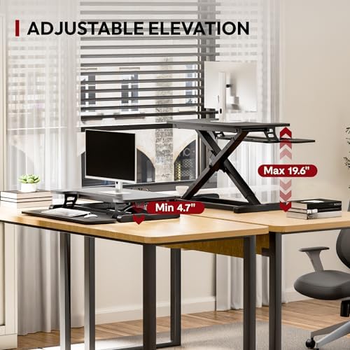 SANODESK Standing Desk Converter 28" Desk Riser for Home Office, Compact Sit Stand Desktop Workstation for Laptop & Monitor, Ergonomic Height Adjustable Riser, Black