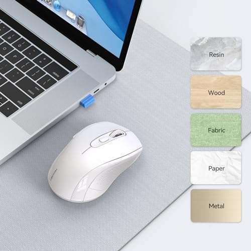 TECKNET 2-in-1 Bluetooth Mouse (BT 5.0/3.0+2.4Ghz), 6-Level 4000 DPI White