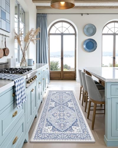 DEXI Kitchen Floor Mats Cushioned Anti Fatigue Runner Rug 24x59 Light Blue