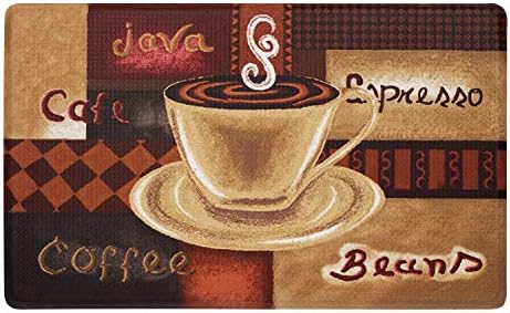 PowerSellerUSA Printed Anti Fatigue Mat, Non Slip Printed Textured Comfort Standing Floor Mats for Living, Dining Room, Bedroom, Kitchen, Office, Work (18x30 in., Coffee Cup)
