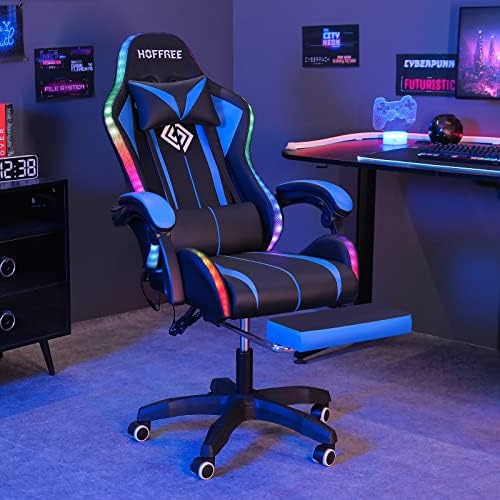 RGB Gaming Chair with LED Lights Massage Ergonomic Computer Chairs-Blue