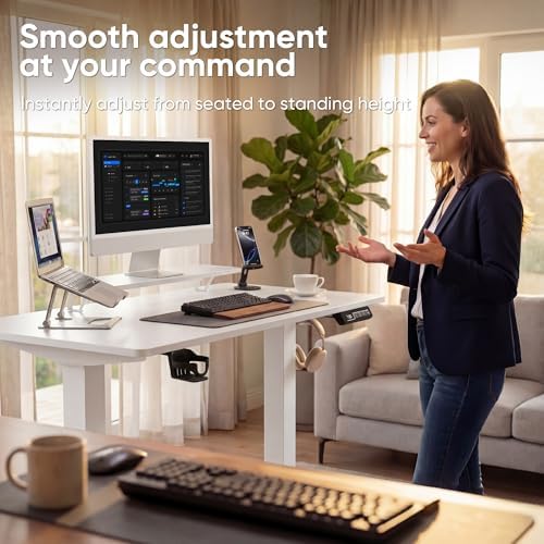 Furmax Electric Standing Desk, 47 x 24 Inches Sit Stand up Desk, Sit Stand Height Adjustable Home Office Desk with Monitor Stand (White, 47)